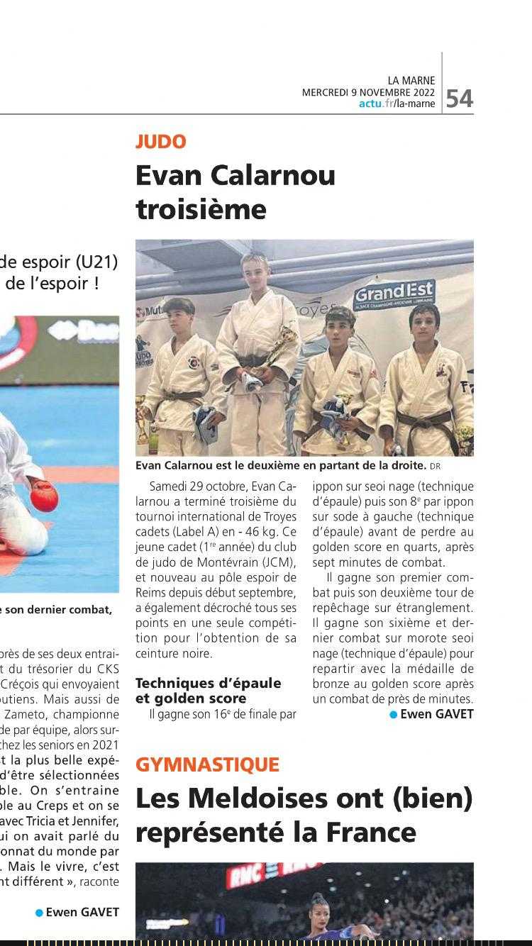 Evan Calarnou troisième du tournoi international
